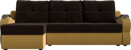 Угловой диван-кровать «Меркурий» КоричневыйЖелтый, Микровельвет, левый