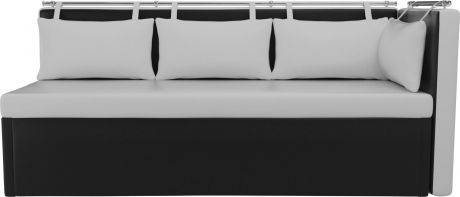 Кухонный угловой диван «Метро» БелыйЧерный, Экокожа, правый