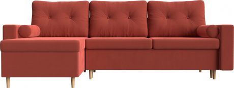 Угловой диван-кровать «Белфаст» Коралловый, Микровельвет, левый