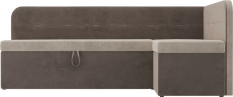 Кухонный угловой диван «Форест» бежевыйкоричневый, Велюр, правый