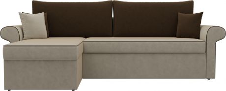 Угловой диван-кровать «Милфорд» бежевыйкоричневый, Микровельвет, левый