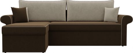 Угловой диван-кровать «Милфорд» КоричневыйБежевый, Микровельвет, левый