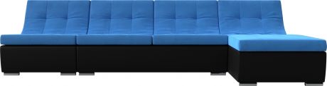 Модульный угловой диван «Монреаль» голубойчерный, ВелюрЭкокожа