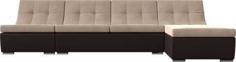 Модульный угловой диван «Монреаль» бежевыйкоричневый, ВелюрЭкокожа