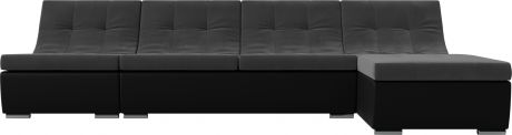 Модульный угловой диван «Монреаль» Серыйчерный, ВелюрЭкокожа