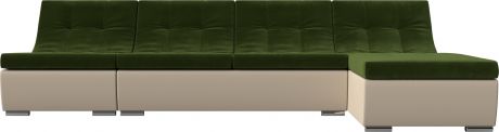 Модульный угловой диван «Монреаль» ЗеленыйБежевый, МикровельветЭкокожа