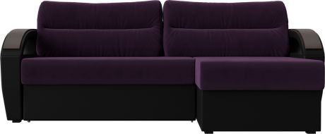 Угловой диван-кровать «Форсайт» ФиолетовыйЧерный, ВелюрЭкокожа, правый