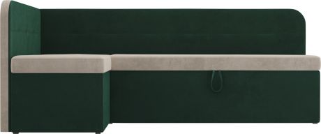 Кухонный угловой диван «Форест» бежевый\зеленый, Велюр, левый