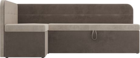 Кухонный угловой диван «Форест» бежевыйкоричневый, Велюр, левый
