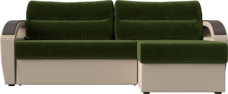 Угловой диван-кровать «Форсайт» ЗеленыйБежевый, МикровельветЭкокожа, правый