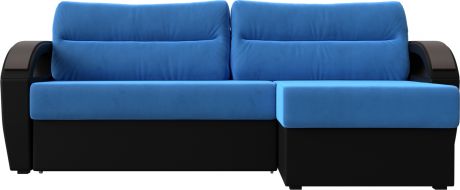 Угловой диван-кровать «Форсайт» голубойчерный, ВелюрЭкокожа, правый