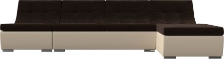 Модульный угловой диван «Монреаль» КоричневыйБежевый, МикровельветЭкокожа