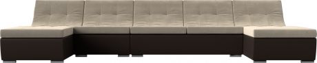 Модульный П-образный диван «Монреаль Long» бежевыйкоричневый, МикровельветЭкокожа