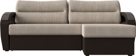 Угловой диван-кровать «Форсайт» бежевыйкоричневый, РогожкаЭкокожа, правый