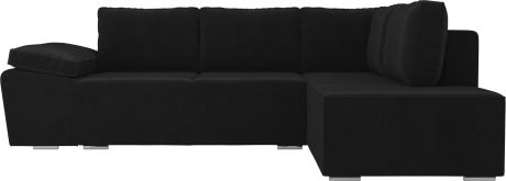 Угловой диван-кровать «Хьюго» Черный, Велюр, правый