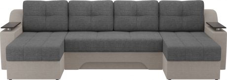 Угловой П-образный диван «Сенатор» серыйбежевый, Рогожка