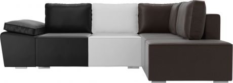 Угловой диван-кровать «Хьюго» Черный\белый\коричневый, Экокожа, правый