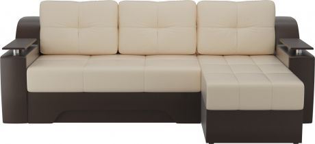 Угловой диван-кровать «Сенатор» бежевыйкоричневый, Экокожа, правый