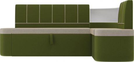 Кухонный угловой диван «Тефида» бежевыйзеленый, Микровельвет, правый