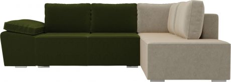 Угловой диван-кровать «Хьюго» ЗеленыйБежевый, Микровельвет, правый