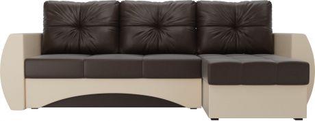Угловой диван-кровать «Сатурн» КоричневыйБежевый, Экокожа, правый
