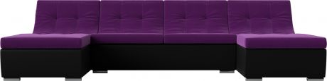 Модульный П-образный диван «Монреаль» ФиолетовыйЧерный, МикровельветЭкокожа