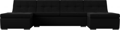 Модульный П-образный диван «Монреаль» черныйчерный, МикровельветЭкокожа