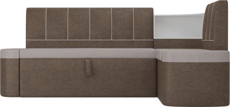 Кухонный угловой диван «Тефида» бежевыйкоричневый, Рогожка, правый