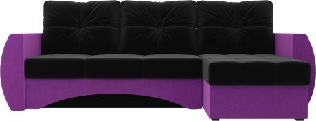 Угловой диван-кровать «Сатурн» черныйфиолетовый, Микровельвет, правый
