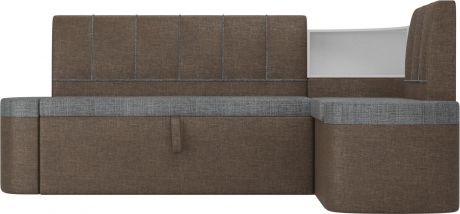 Кухонный угловой диван «Тефида» Серыйкоричневый, Рогожка, правый