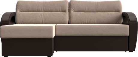 Угловой диван-кровать «Форсайт» бежевыйкоричневый, ВелюрЭкокожа, левый