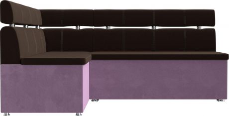 Кухонный угловой диван «Классик» КоричневыйСиреневый, Микровельвет, левый