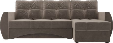 Угловой диван-кровать «Сатурн» Коричневый, Велюр, правый