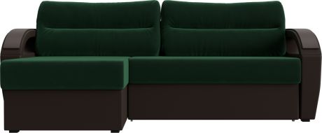 Угловой диван-кровать «Форсайт» зеленыйкоричневый, ВелюрЭкокожа, левый