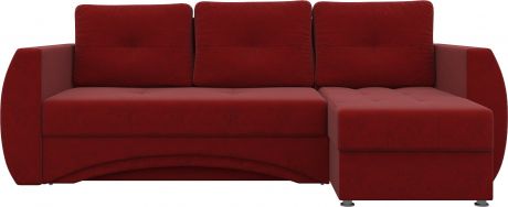 Угловой диван-кровать «Сатурн» Бордовый, Микровельвет, правый
