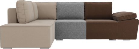 Угловой диван-кровать «Хьюго» Коричневыйсерыйбежевый, Рогожка, левый