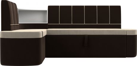 Кухонный угловой диван «Тефида» бежевыйкоричневый, Микровельвет, левый