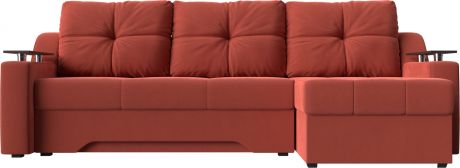 Угловой диван-кровать «Сенатор» Коралловый, Микровельвет, правый