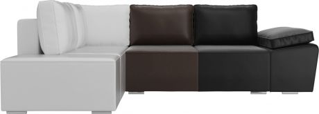 Угловой диван-кровать «Хьюго» черныйкоричневыйбелый, Экокожа, левый