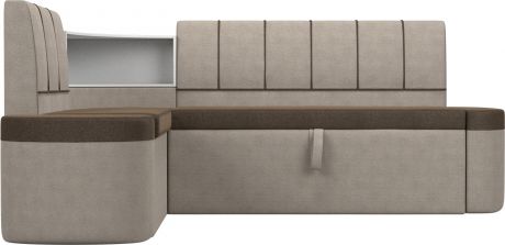 Кухонный угловой диван «Тефида» КоричневыйБежевый, Рогожка, левый