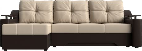 Угловой диван-кровать «Сенатор» бежевыйкоричневый, Экокожа, левый