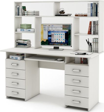 Письменный стол «Лайт 9К» с надстройкой Белый