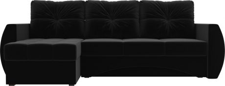 Угловой диван-кровать «Сатурн» Черный, Микровельвет, левый