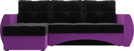 Угловой диван-кровать «Сатурн» черныйфиолетовый, Микровельвет, левый