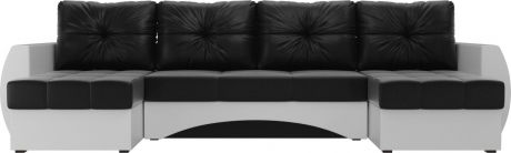 Угловой П-образный диван «Сатурн» ЧерныйБелый, Экокожа
