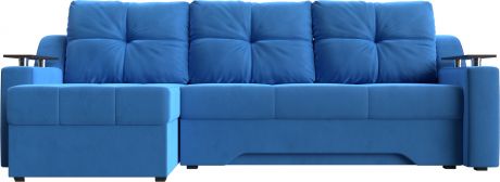 Угловой диван-кровать «Сенатор» Голубой, Велюр, левый