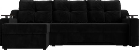 Угловой диван-кровать «Сенатор» Черный, Велюр, левый