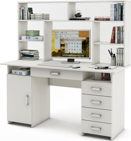 Письменный стол «Лайт 7Я» с надстройкой Белый