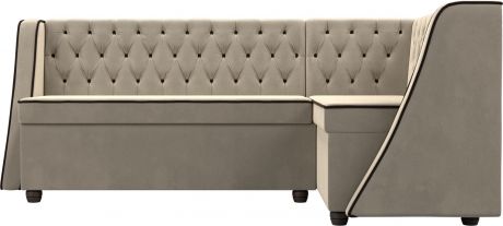 Кухонный угловой диван «Лофт» бежевыйкоричневый, Микровельвет, правый