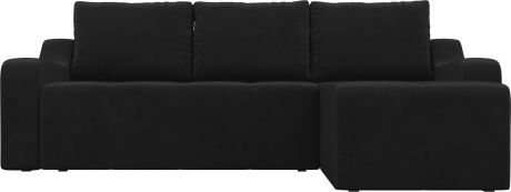 Угловой диван-кровать «Элида» Черный, Велюр, правый
